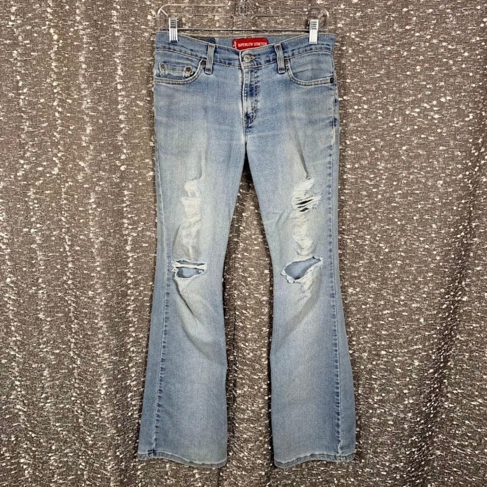 Vintage Levi's 514 Superlow Stretch Flare Jeans Distressed Denim Junior's 5